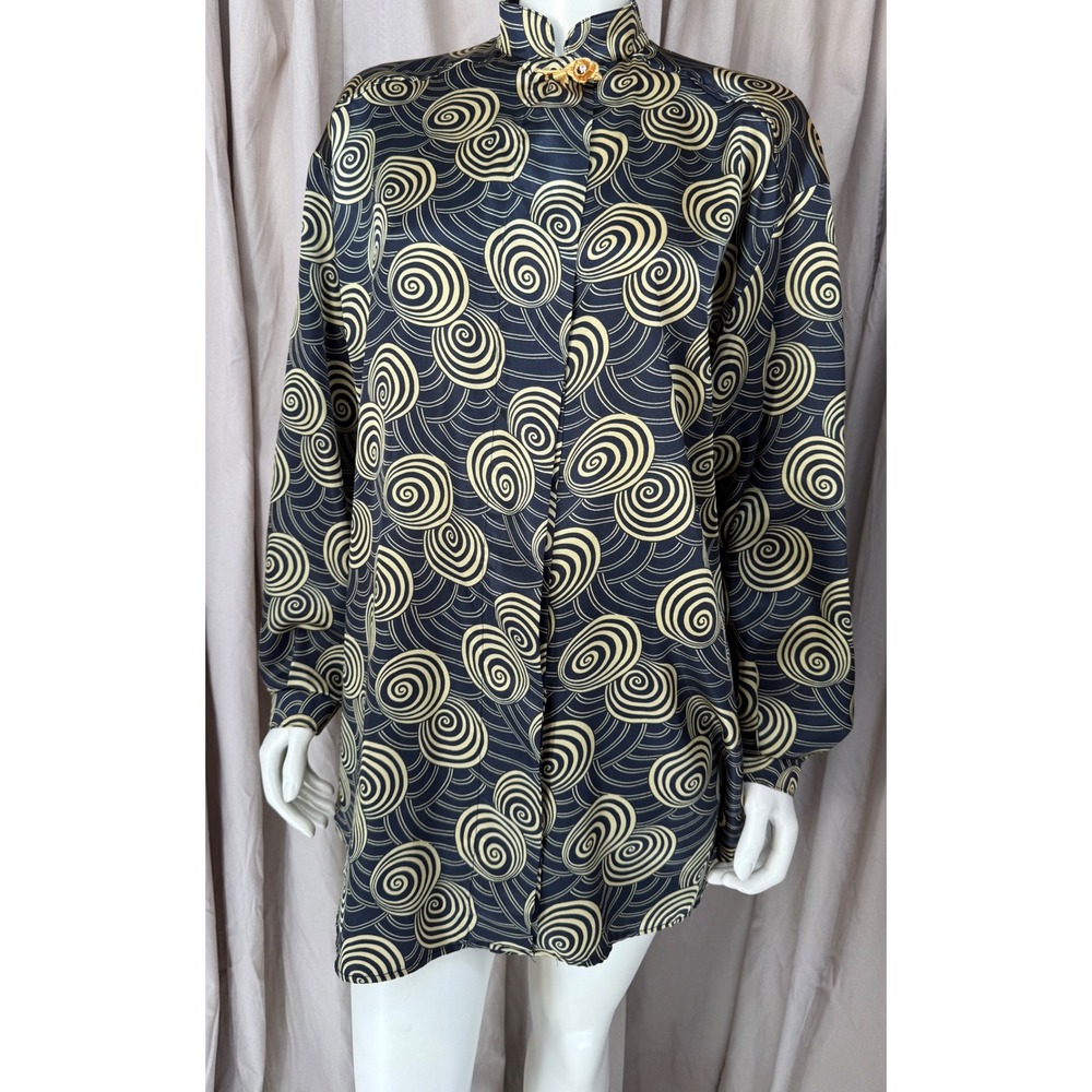 Vintage 70s Ms Blake Devon Psychedelic Op Art Spiral Tunic Blouse Mod Shirt